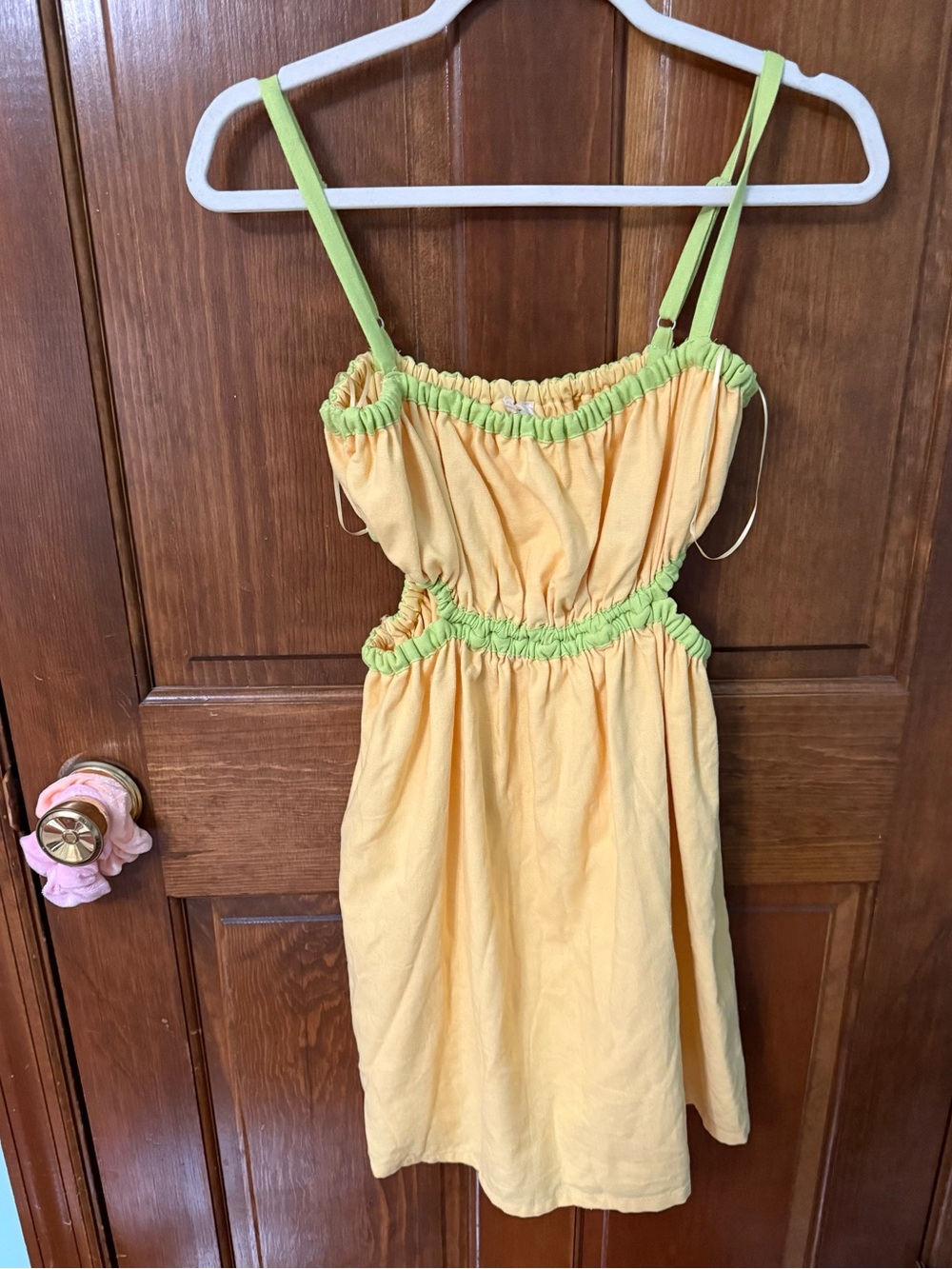 Lena Yellow Mini Dress with Lime Green Trim